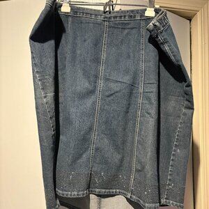 Knee length denim rhinestone skirt